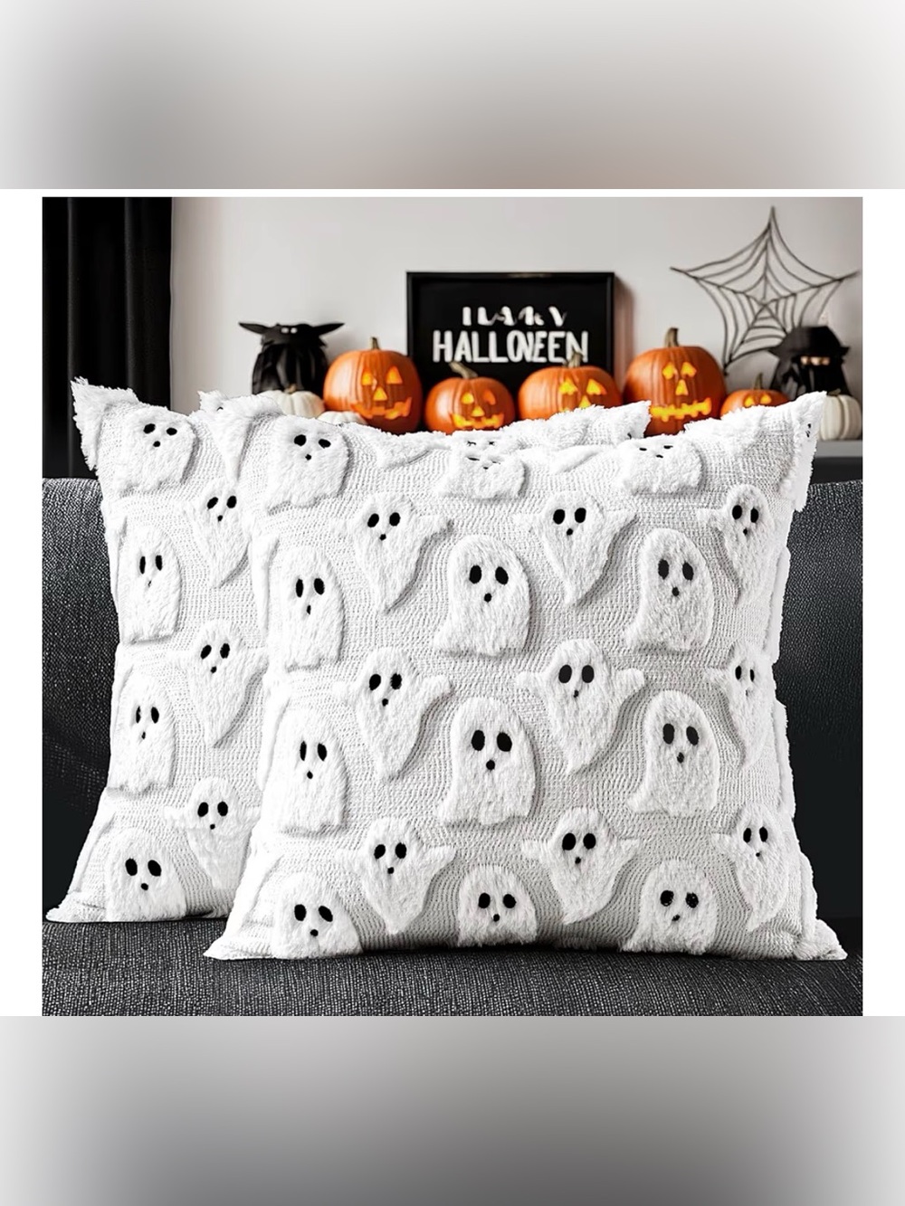 NWOT White Halloween Pillow Covers Cute Ghost Decor Set of 2 18x18